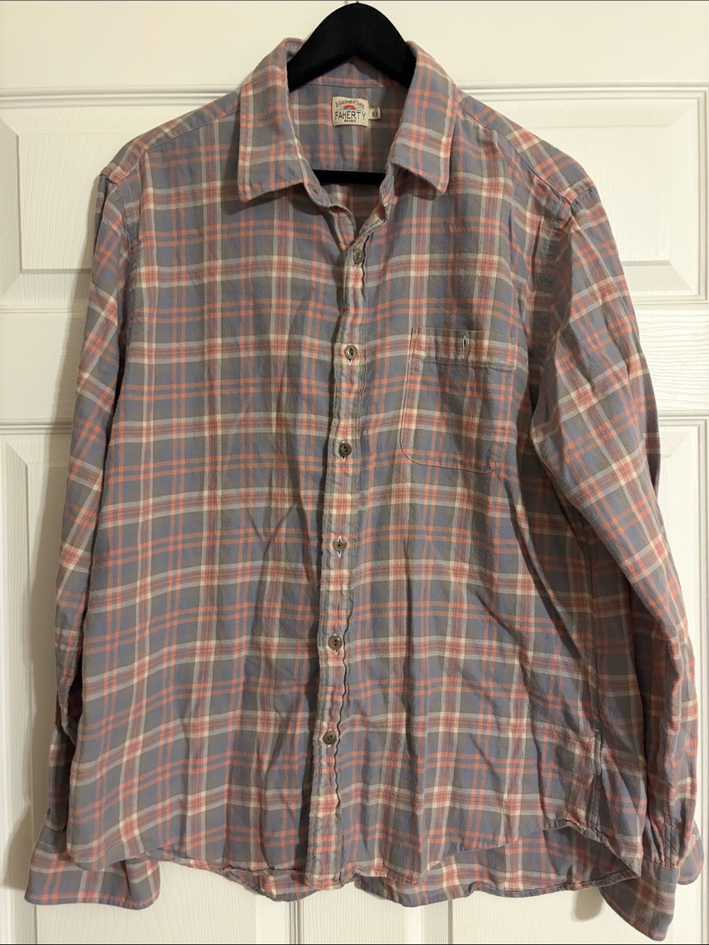 Faherty Brand Plaid Button Down Long Sleeve Shirt Blue Pink Men's Size XL